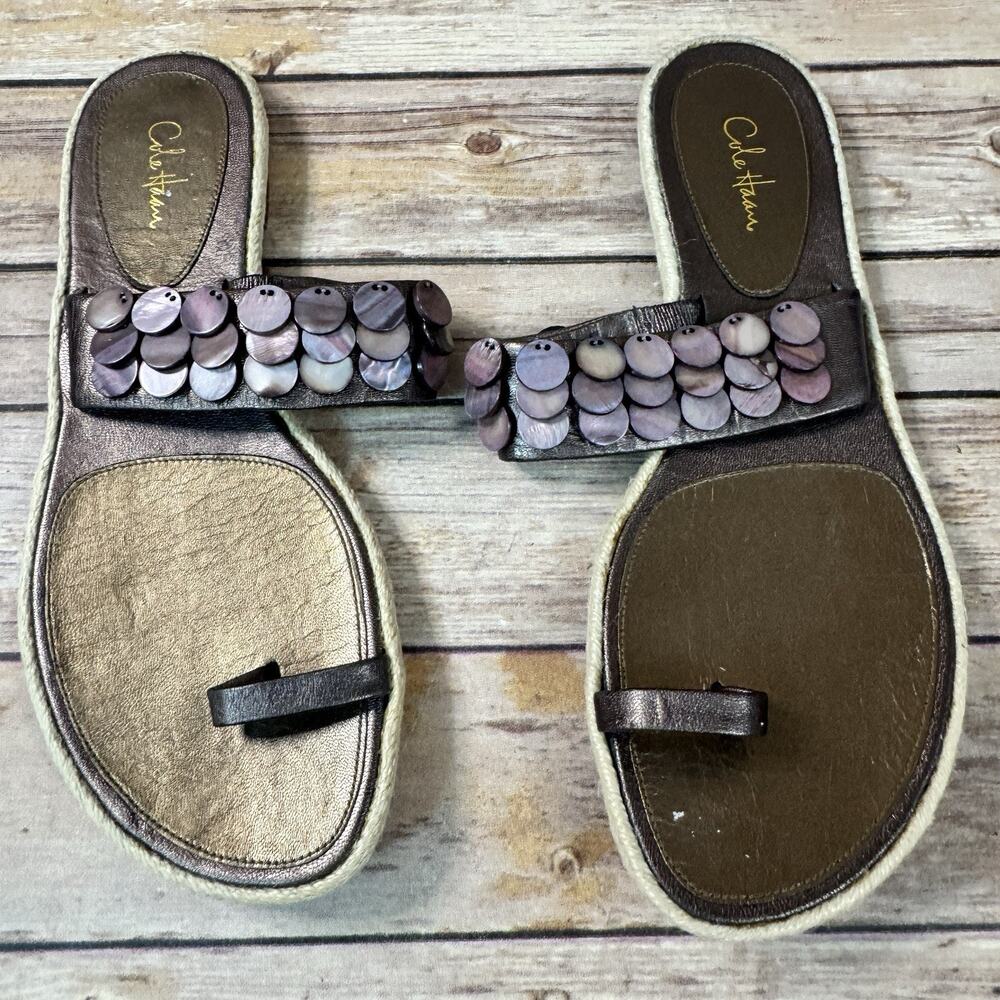 Cole Haan Womens Purple Dawn Thong Shell Accent Detail Espadrille Flat Sandals